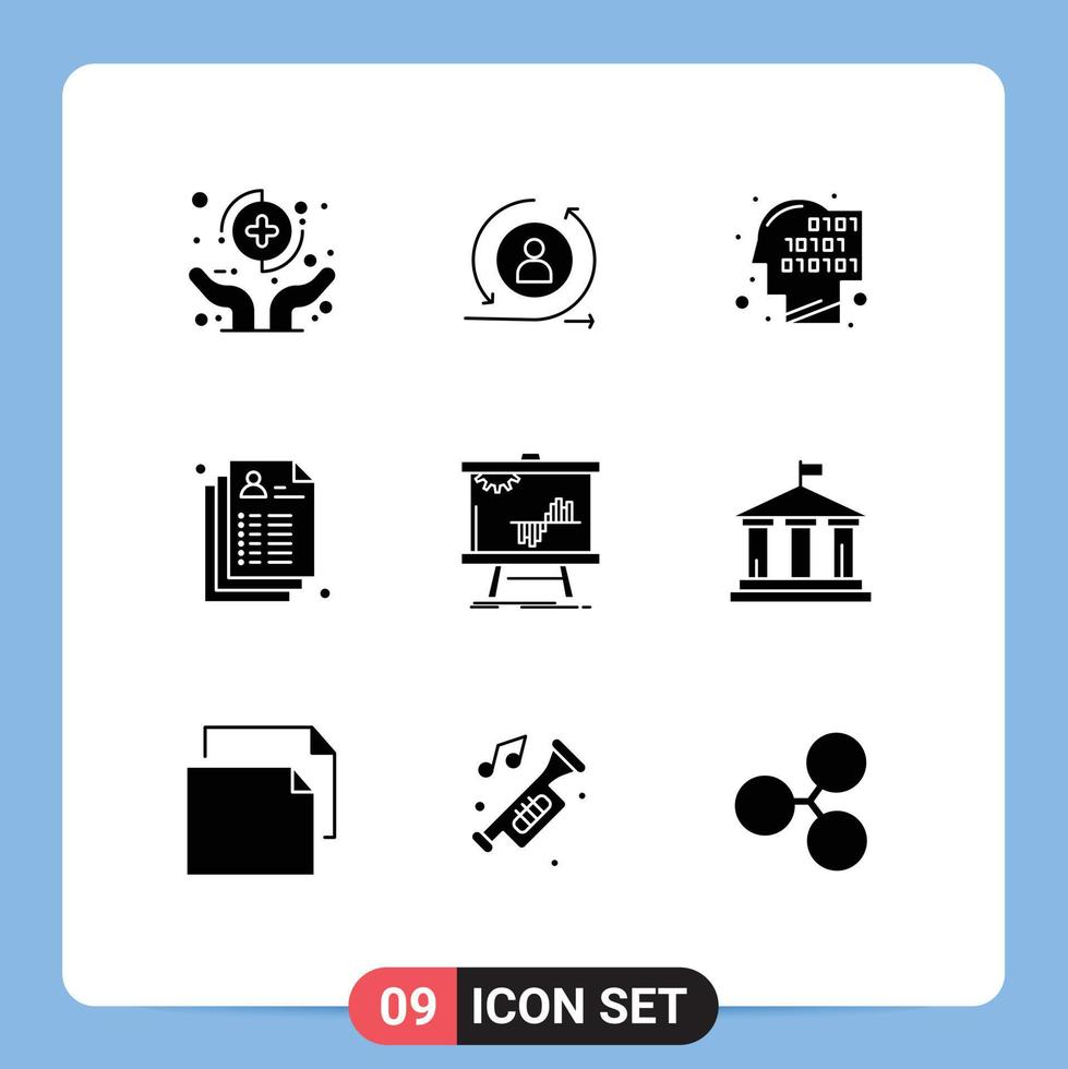 User Interface Pack of 9 Basic Solid Glyphs of business medical digital health recognition Editable Vector Design Elements