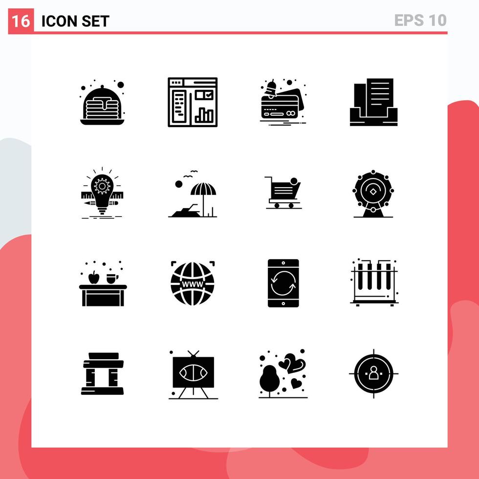Modern Set of 16 Solid Glyphs and symbols such as pencil idea credit deveopment outbox Editable Vector Design Elements