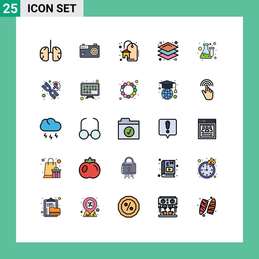 25 Universal Filled line Flat Colors Set for Web and Mobile Applications lab chemistry photo layers design Editable Vector Design Elements