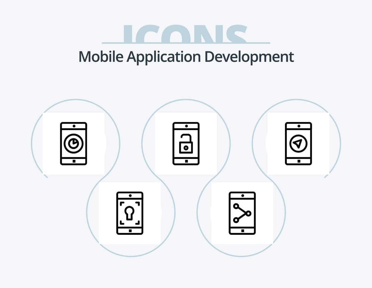 Mobile Application Development Line Icon Pack 5 Icon Design. mobile application. lock application. heart. lock. setting vector