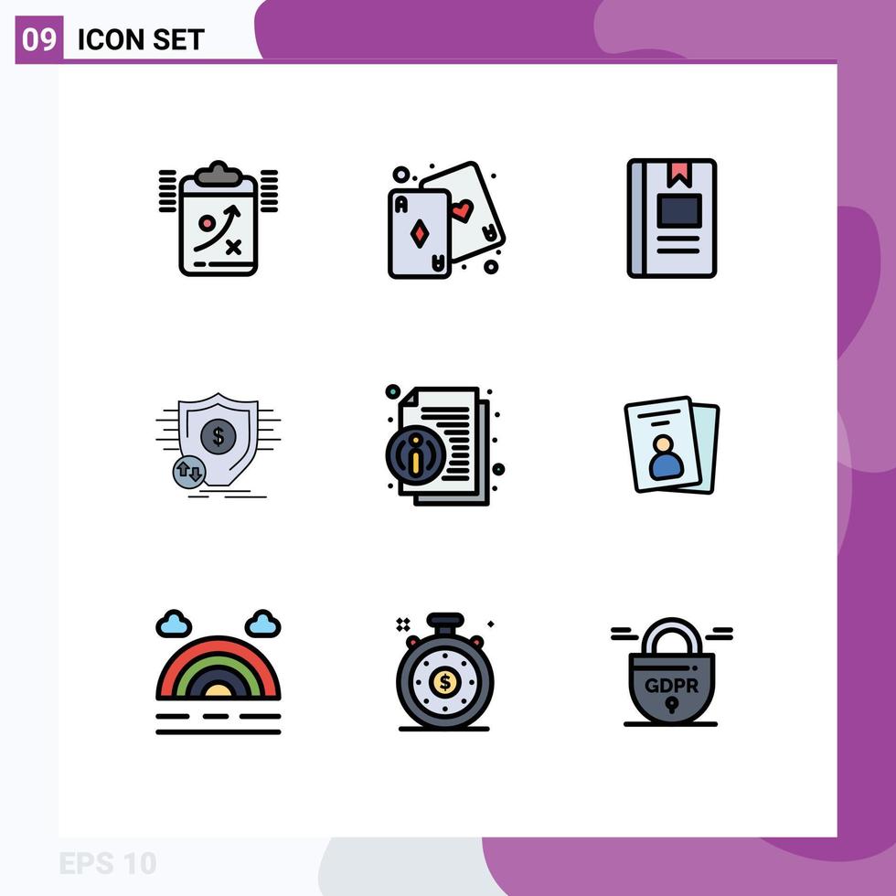9 Universal Filledline Flat Colors Set for Web and Mobile Applications secure financial play finance learning Editable Vector Design Elements