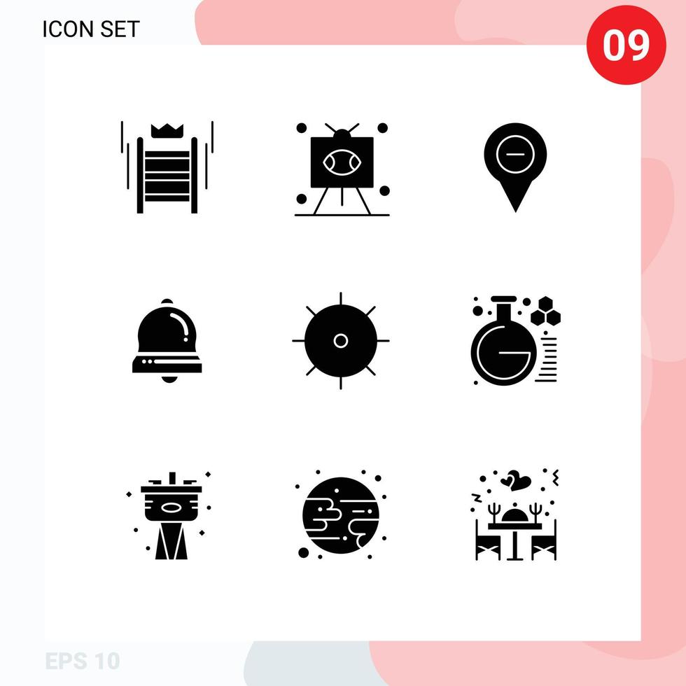 Universal Icon Symbols Group of 9 Modern Solid Glyphs of christmas bell sports minus navigation Editable Vector Design Elements
