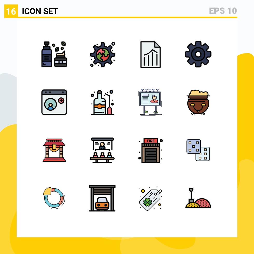Mobile Interface Flat Color Filled Line Set of 16 Pictograms of contact multimedia file media player gear Editable Creative Vector Design Elements