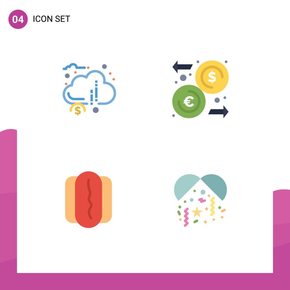 Group of 4 Flat Icons Signs and Symbols for crowd funding food financial euro sausage Editable Vector Design Elements