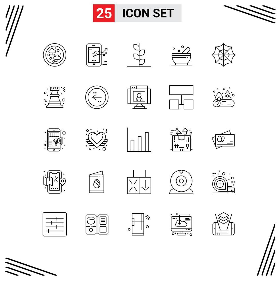 Modern Set of 25 Lines Pictograph of spider science stat soup tree Editable Vector Design Elements