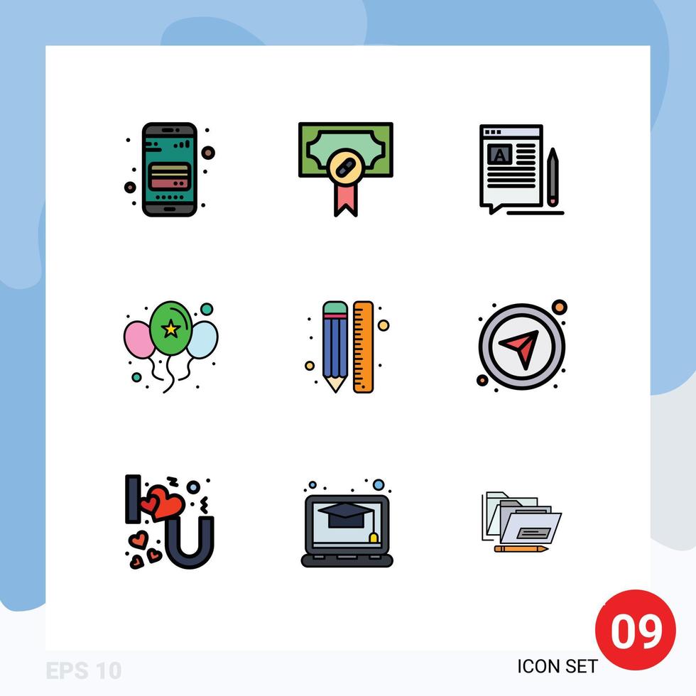 conjunto de 9 iconos modernos de la interfaz de usuario signos de símbolos para el blog de la fiesta creativa celebrar elementos de diseño vectorial editables web vector