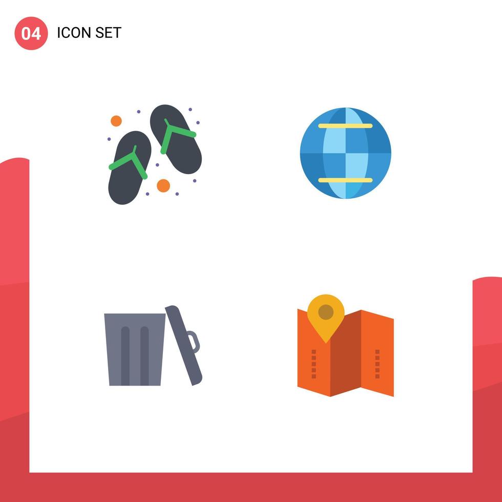 4 User Interface Flat Icon Pack of modern Signs and Symbols of footwear garbage spa web map Editable Vector Design Elements