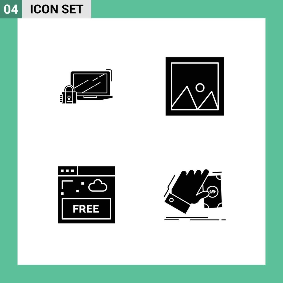 Pack of creative Solid Glyphs of computer photo lock frame free Editable Vector Design Elements