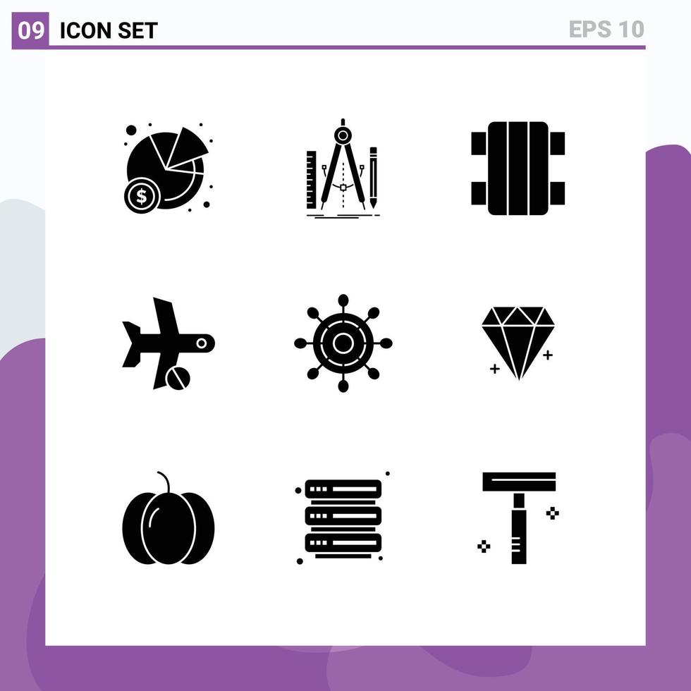 Stock Vector Icon Pack of 9 Line Signs and Symbols for helm transport fun plane cancel Editable Vector Design Elements