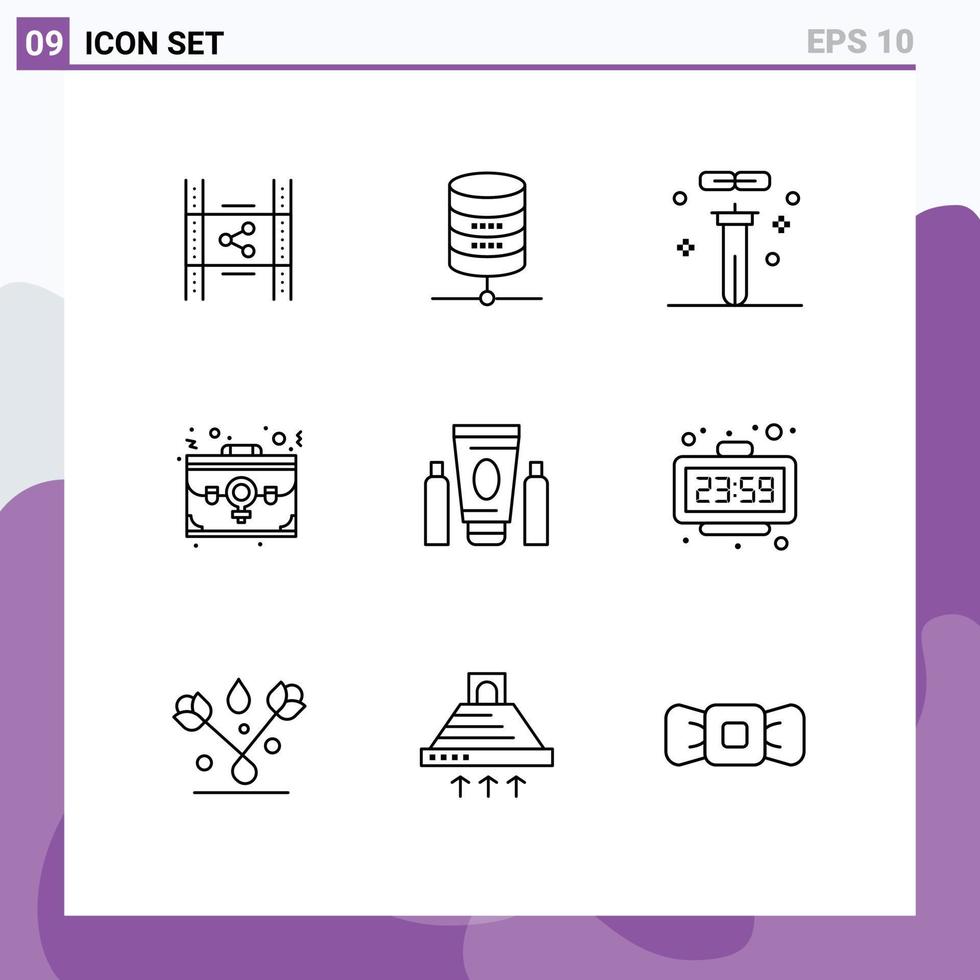 conjunto de 9 iconos de interfaz de usuario modernos signos de símbolos para elementos de diseño de vector editables de laboratorio de bolsa de computación de caso de oficina