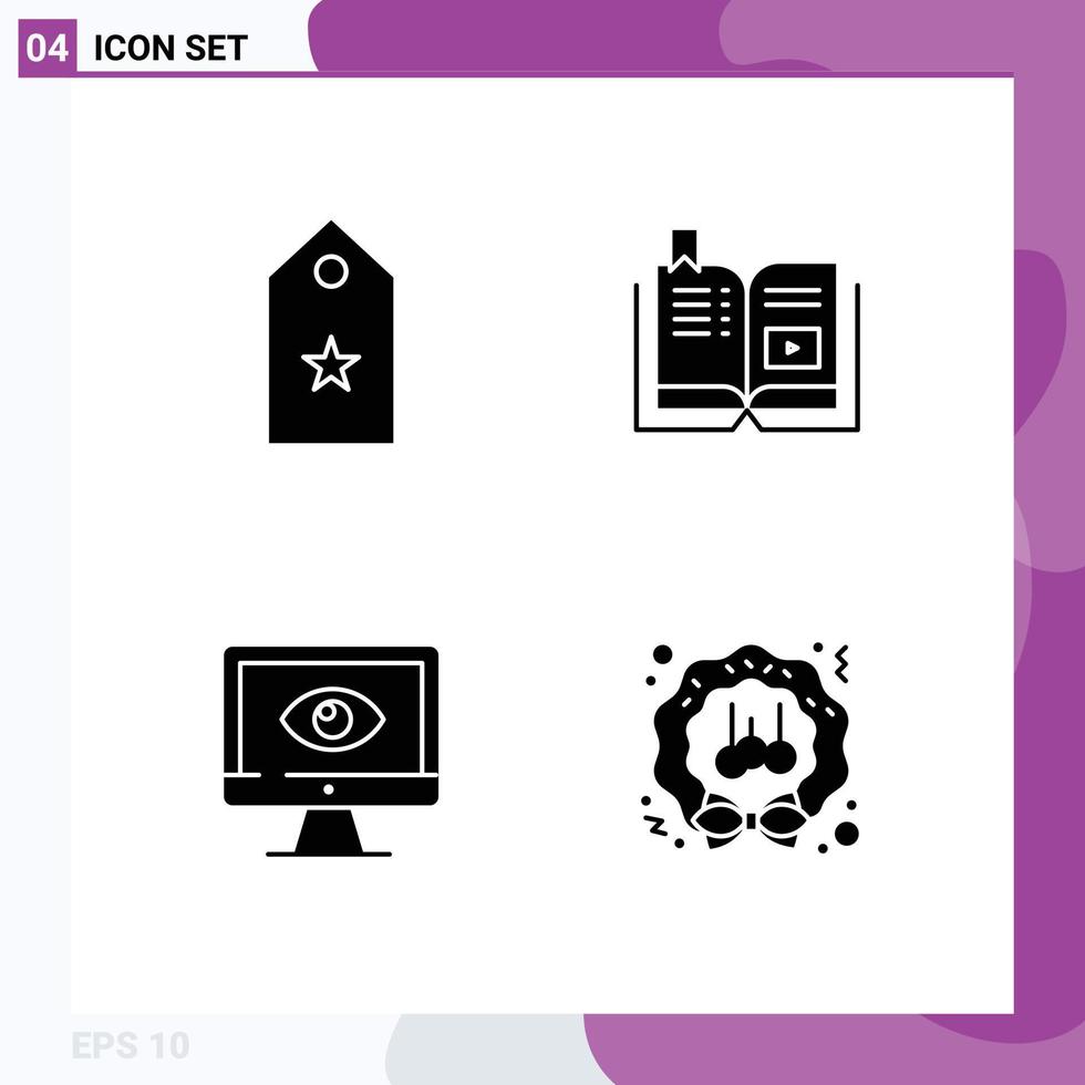 Set of 4 Vector Solid Glyphs on Grid for military multimedia star video online Editable Vector Design Elements