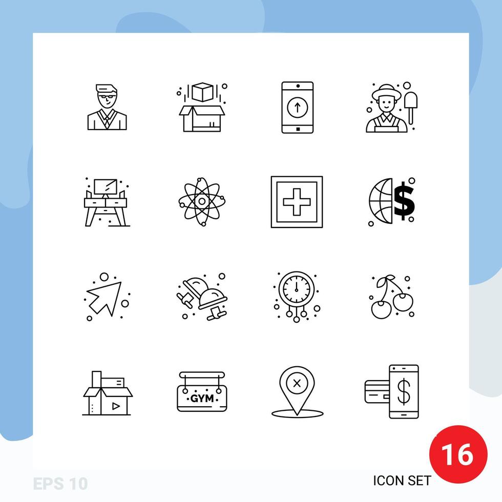 Pictogram Set of 16 Simple Outlines of screen home mobile garden farmer Editable Vector Design Elements