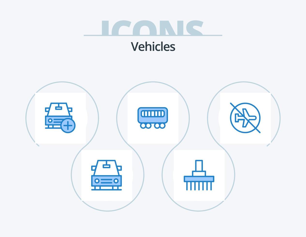 vehículos icono azul paquete 5 diseño de iconos. volador. aeropuerto. auto. tren. pasajero vector