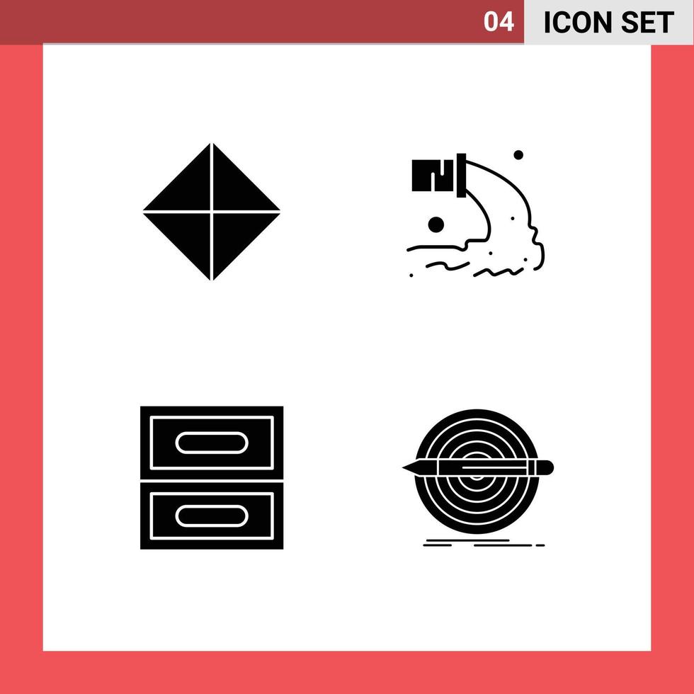 Editable Vector Line Pack of 4 Simple Solid Glyphs of safety archive symbols radioactive drawer Editable Vector Design Elements