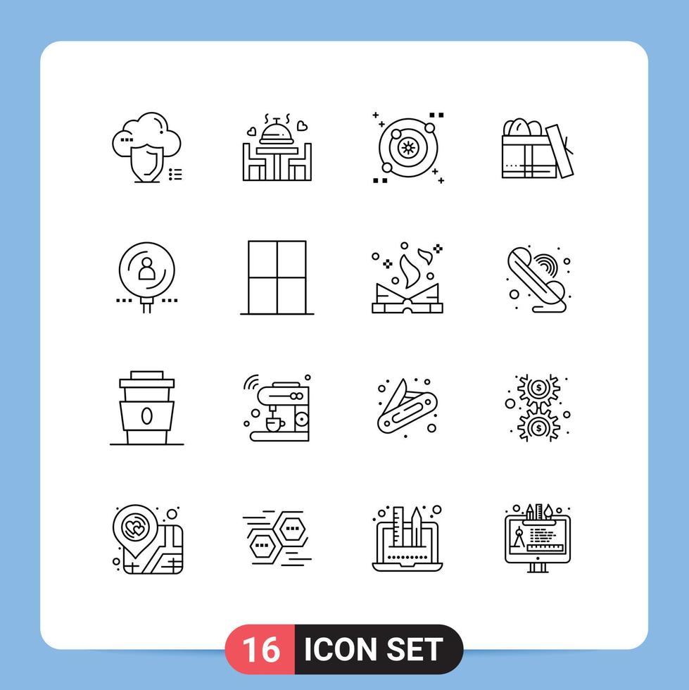 Group of 16 Outlines Signs and Symbols for human day plate birthday gift Editable Vector Design Elements