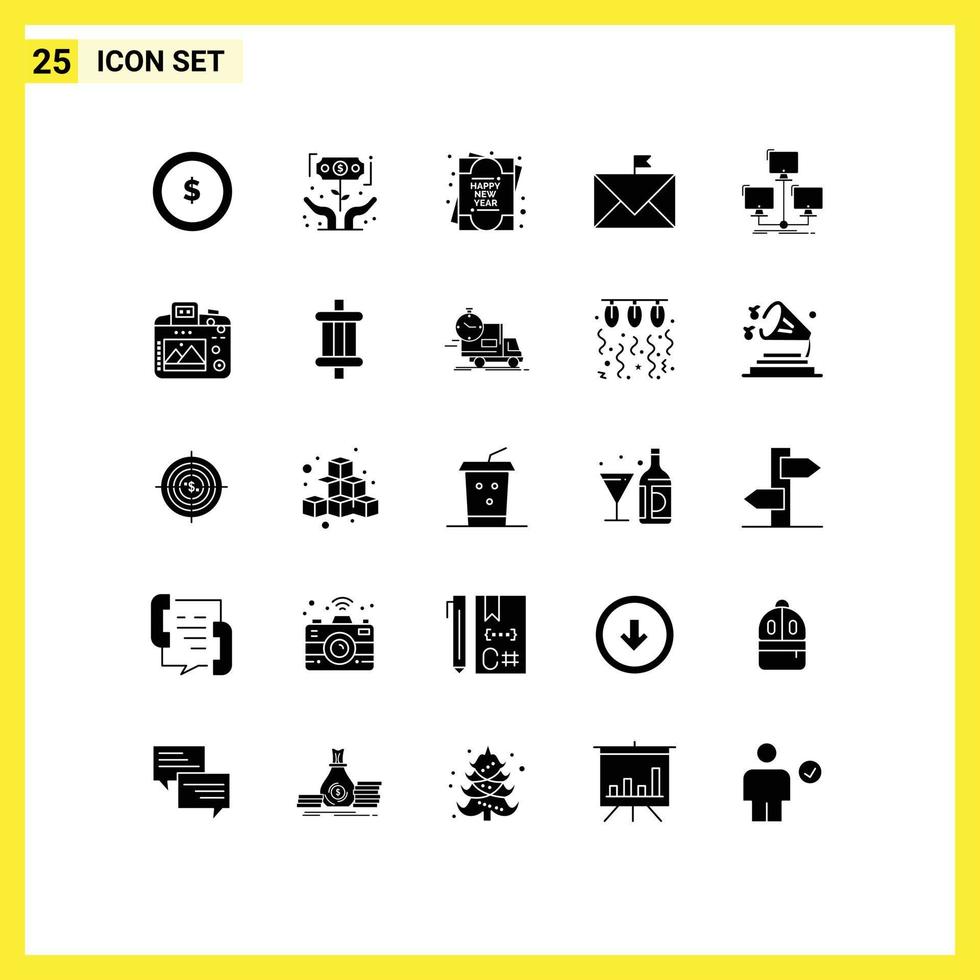 User Interface Pack of 25 Basic Solid Glyphs of database envelope money email communication Editable Vector Design Elements
