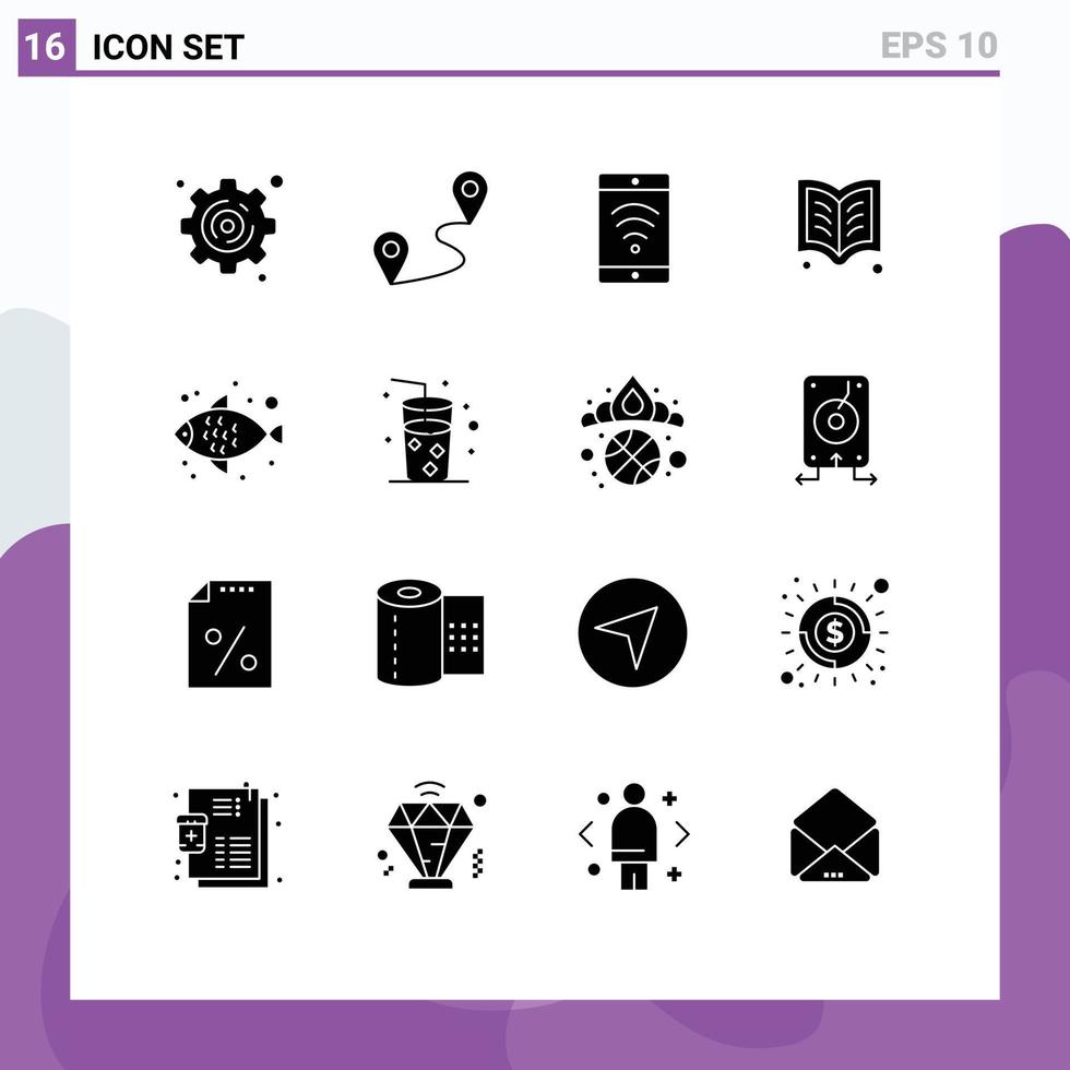 16 Creative Icons Modern Signs and Symbols of drink water wifi sea food reading Editable Vector Design Elements