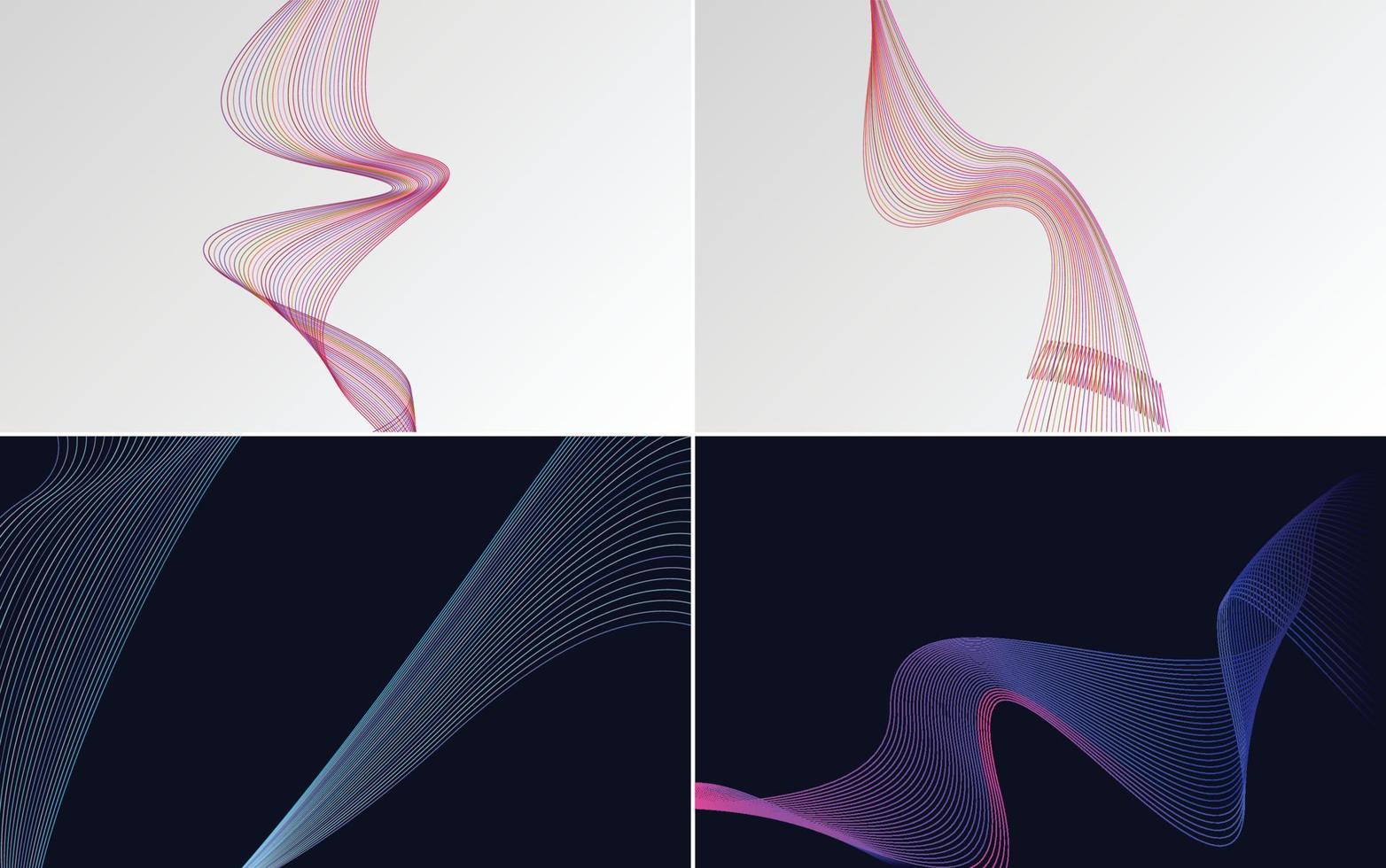 Set of 4 geometric wave pattern background Abstract waving line vector