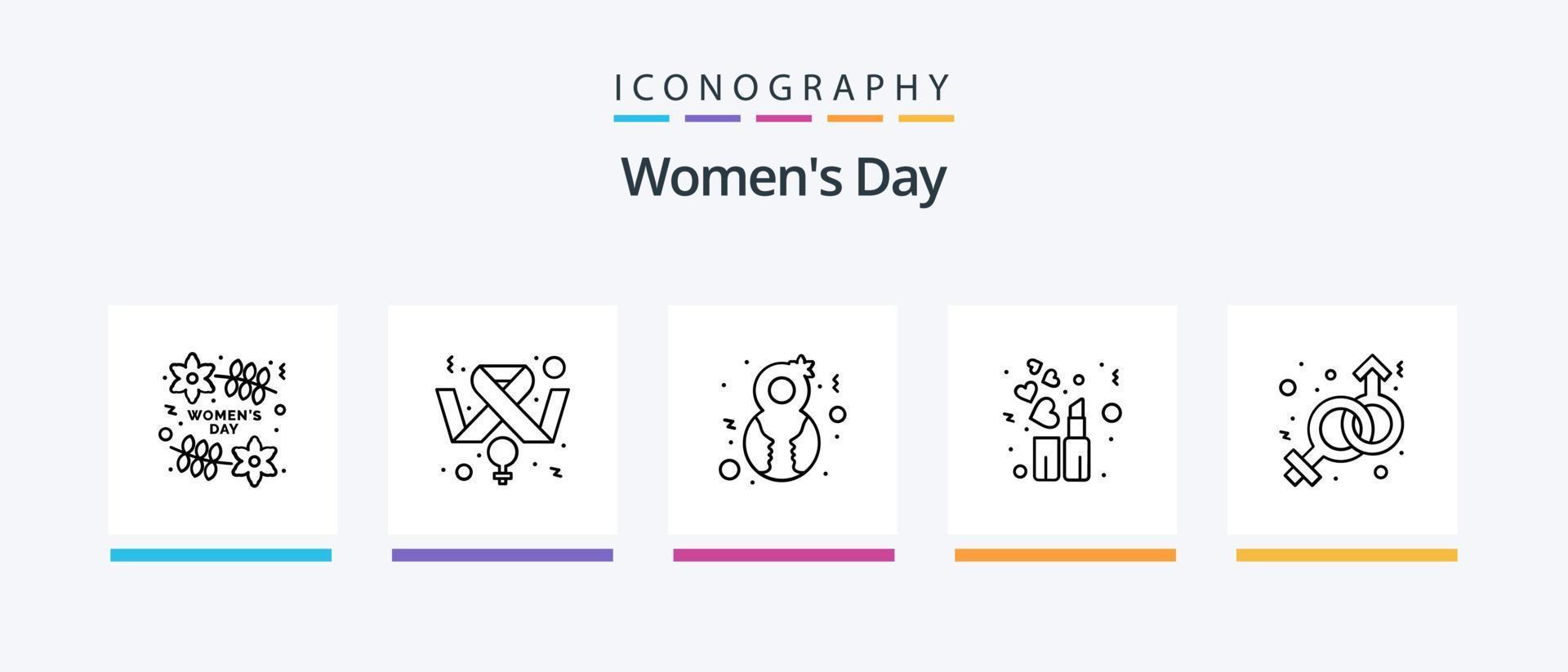 paquete de iconos de la línea 5 del día de la mujer que incluye. té. chica. diseño de iconos creativos vector