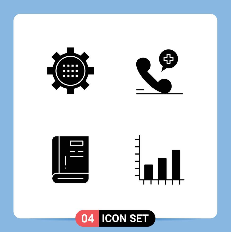 Group of Modern Solid Glyphs Set for cog book options phone guide Editable Vector Design Elements