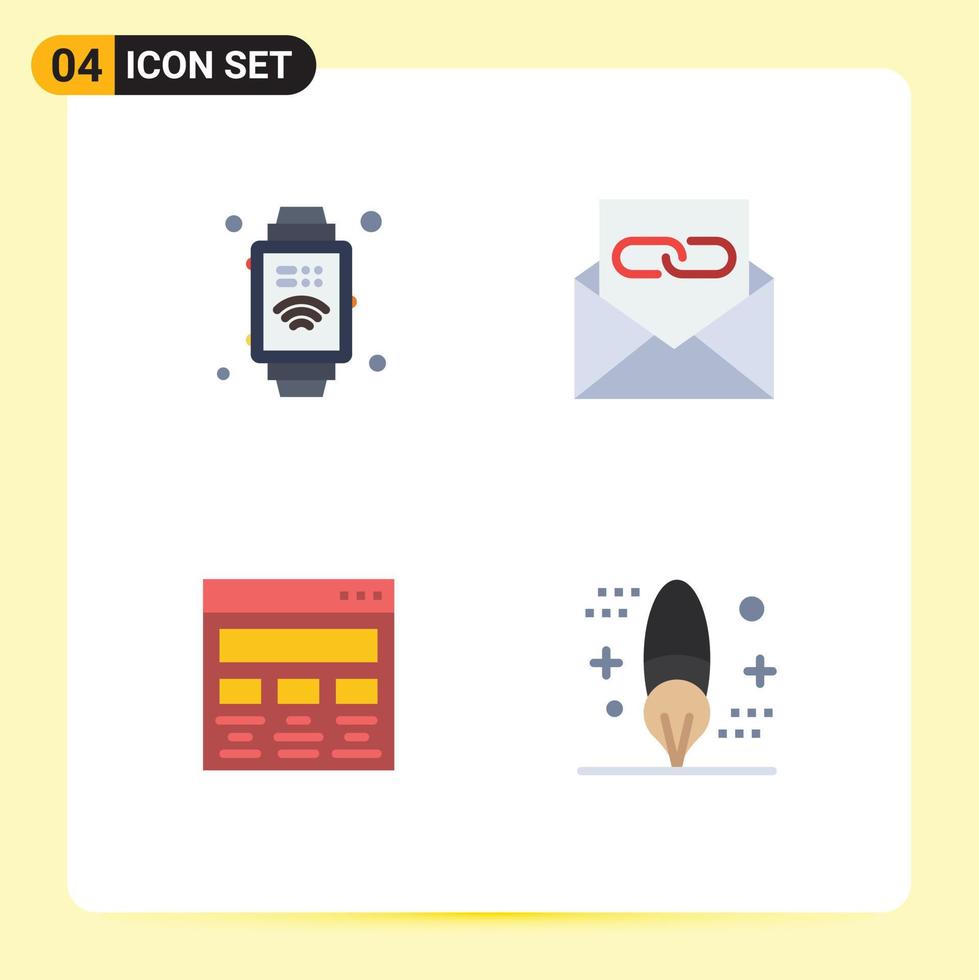 paquete de 4 iconos planos creativos de elementos de diseño vectorial editables de pintura de correo electrónico de comunicación gráfica de reloj de mano vector