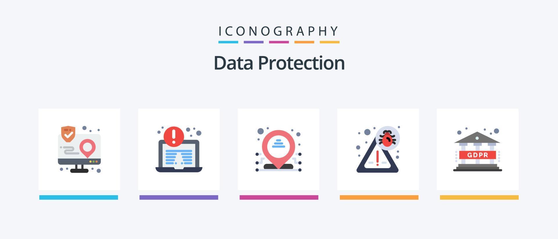 paquete de iconos de 5 planos de protección de datos que incluye . gdpr. dirección. datos. seguridad. diseño de iconos creativos vector