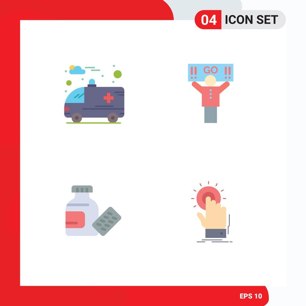 Pack of 4 Modern Flat Icons Signs and Symbols for Web Print Media such as ambulance science fan supporter click Editable Vector Design Elements