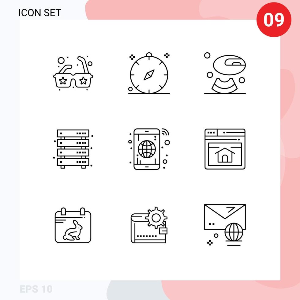 User Interface Pack of 9 Basic Outlines of globe web melon storage data storage Editable Vector Design Elements