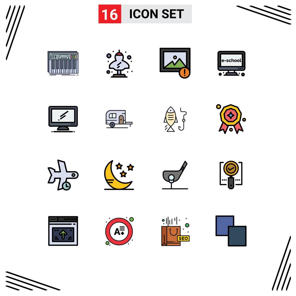 grupo de símbolos de icono universal de 16 líneas llenas de colores planos modernos de educación clásica electrónica en línea elementos de diseño de vectores creativos editables con foto