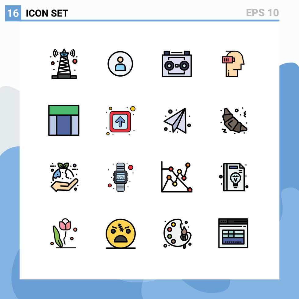 Universal Icon Symbols Group of 16 Modern Flat Color Filled Lines of mind low audio recording exhaustion sound recording Editable Creative Vector Design Elements