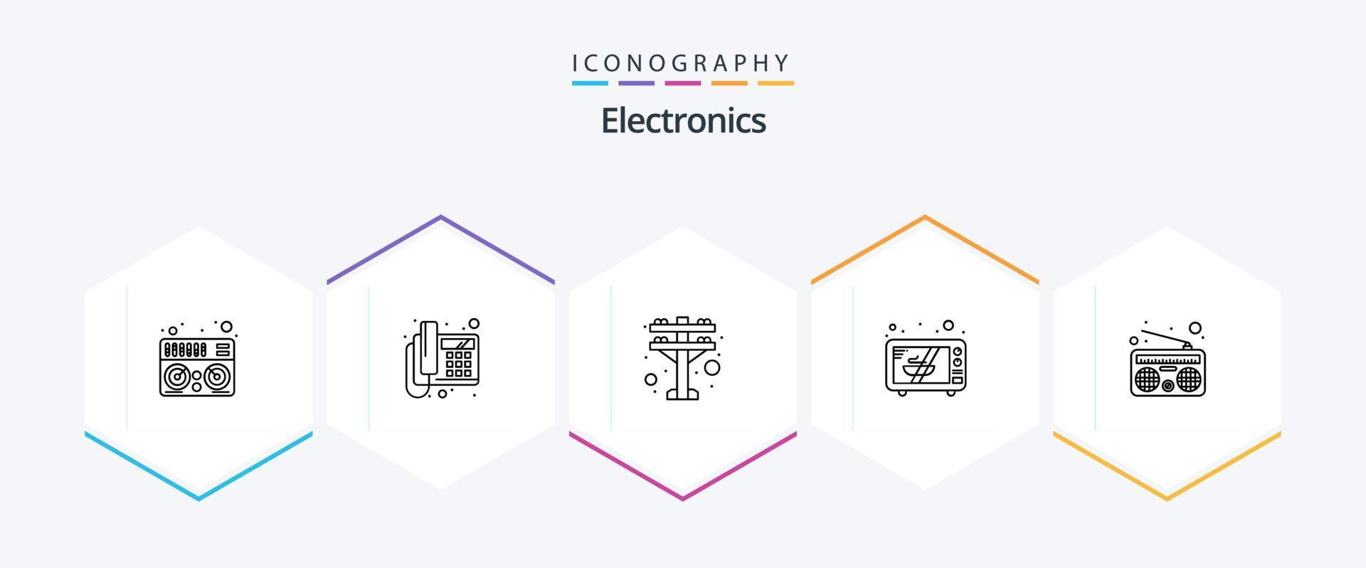 Electronics 25 Line icon pack including . radio. electric tower. media. oven vector