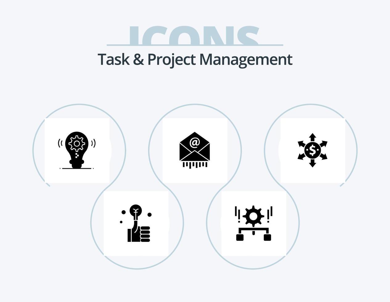 Task And Project Management Glyph Icon Pack 5 Icon Design. e . setting. management . gear . bulb vector