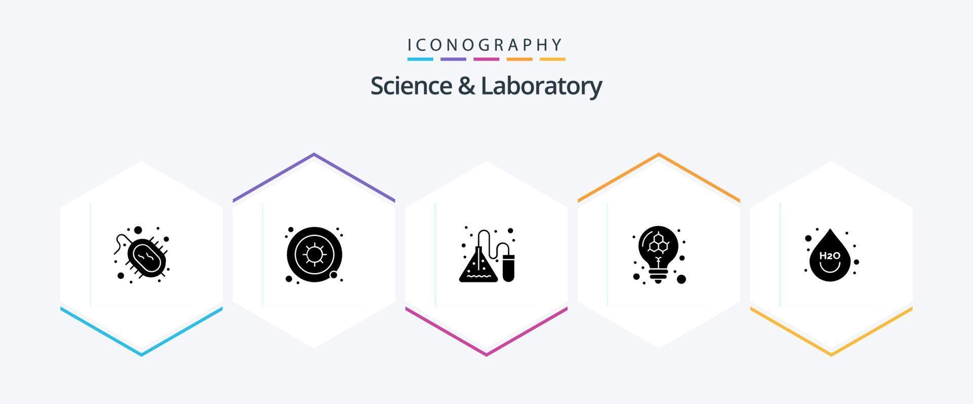 paquete de iconos de 25 glifos de ciencia que incluye bebida. molécula. experimento. modelo. bulbo vector