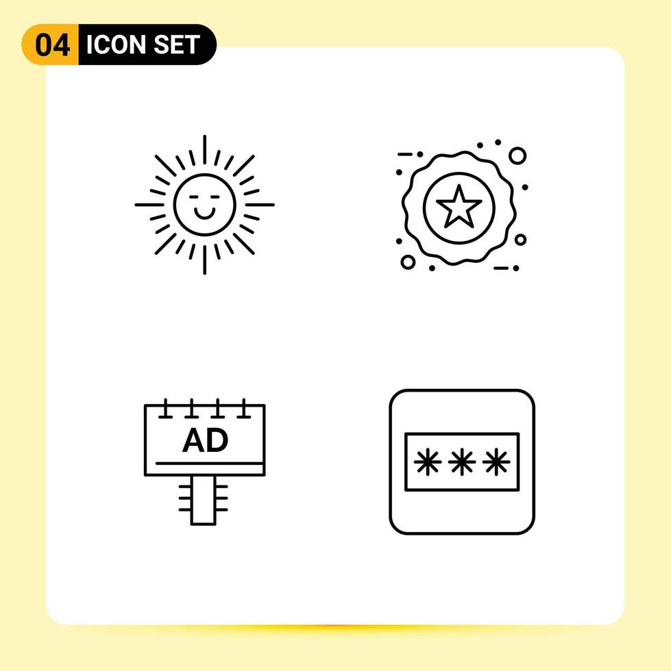 Line Pack of 4 Universal Symbols of beach advertising badge product field Editable Vector Design Elements