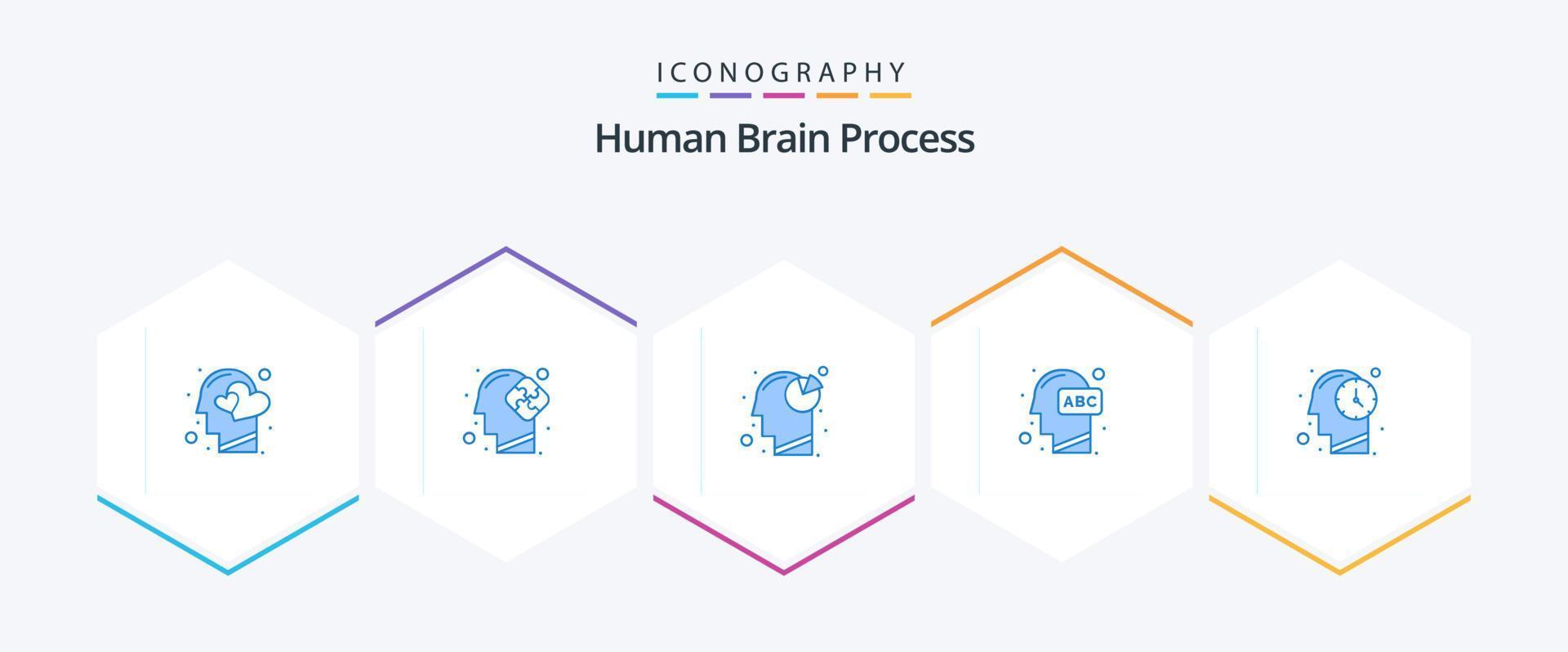 Human Brain Process 25 Blue icon pack including learning. human. puzzle. head. pie chart vector