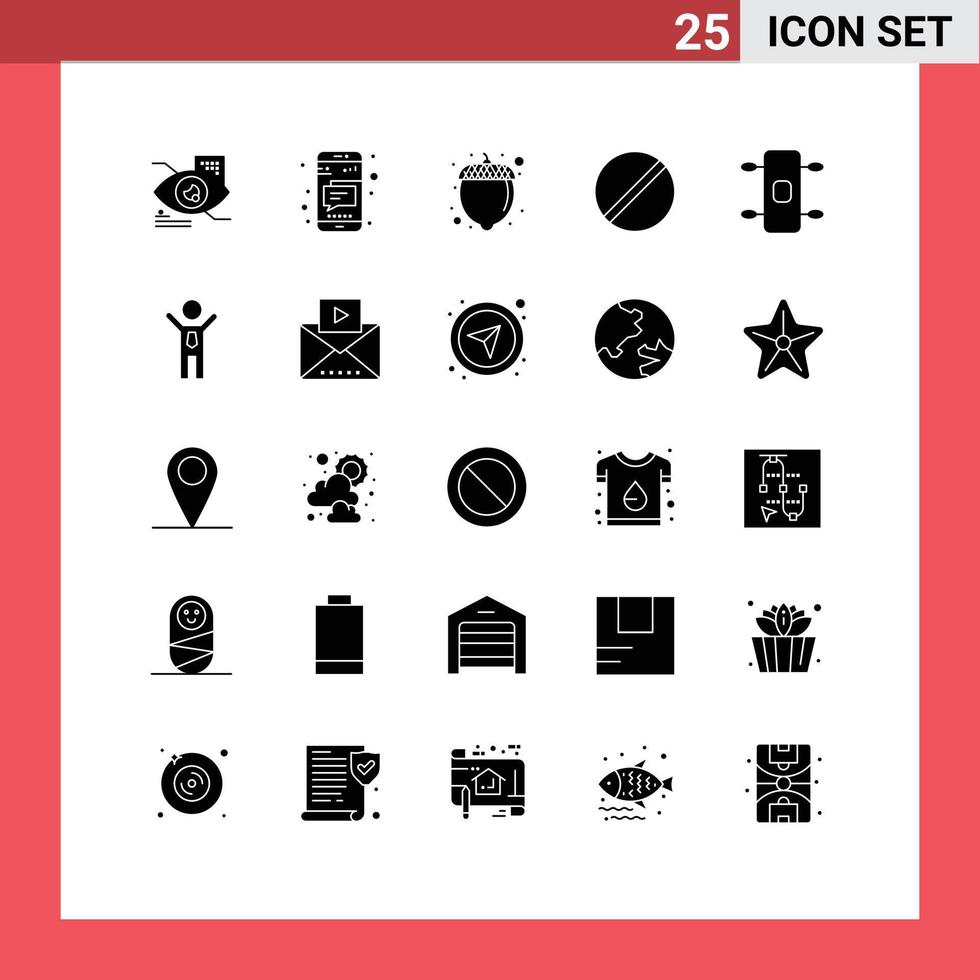 Universal Icon Symbols Group of 25 Modern Solid Glyphs of skateboard science food research chemistry Editable Vector Design Elements