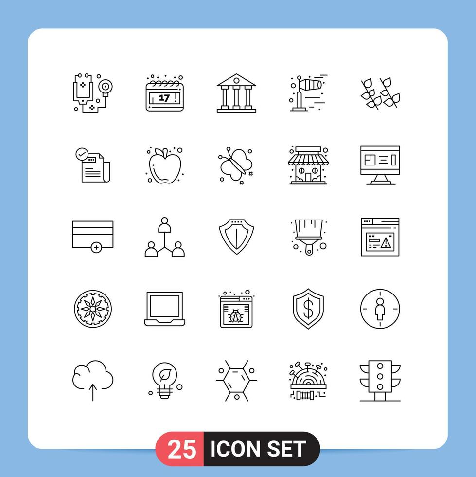 25 User Interface Line Pack of modern Signs and Symbols of nature ecology columns cold windy Editable Vector Design Elements