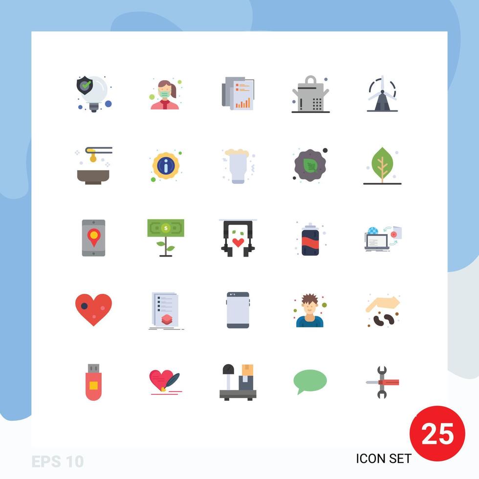 25 símbolos de signos universales de color plano de elementos de diseño de vector editables de negocio de marketing de uso de papel de cacerola