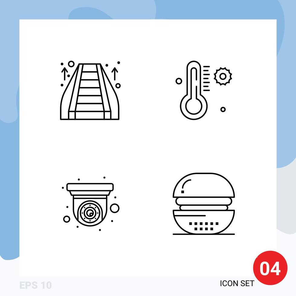 Group of 4 Modern Filledline Flat Colors Set for escalator security mall weather burger Editable Vector Design Elements