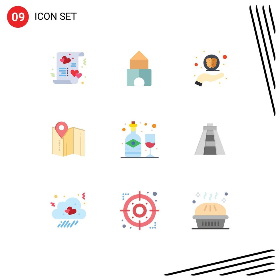 Set of 9 Modern UI Icons Symbols Signs for bottle hotel hand pin location Editable Vector Design Elements