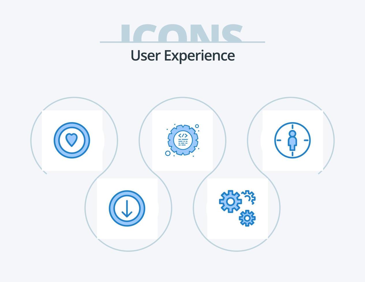 User Experience Blue Icon Pack 5 Icon Design. target. male. heart. man. gear vector