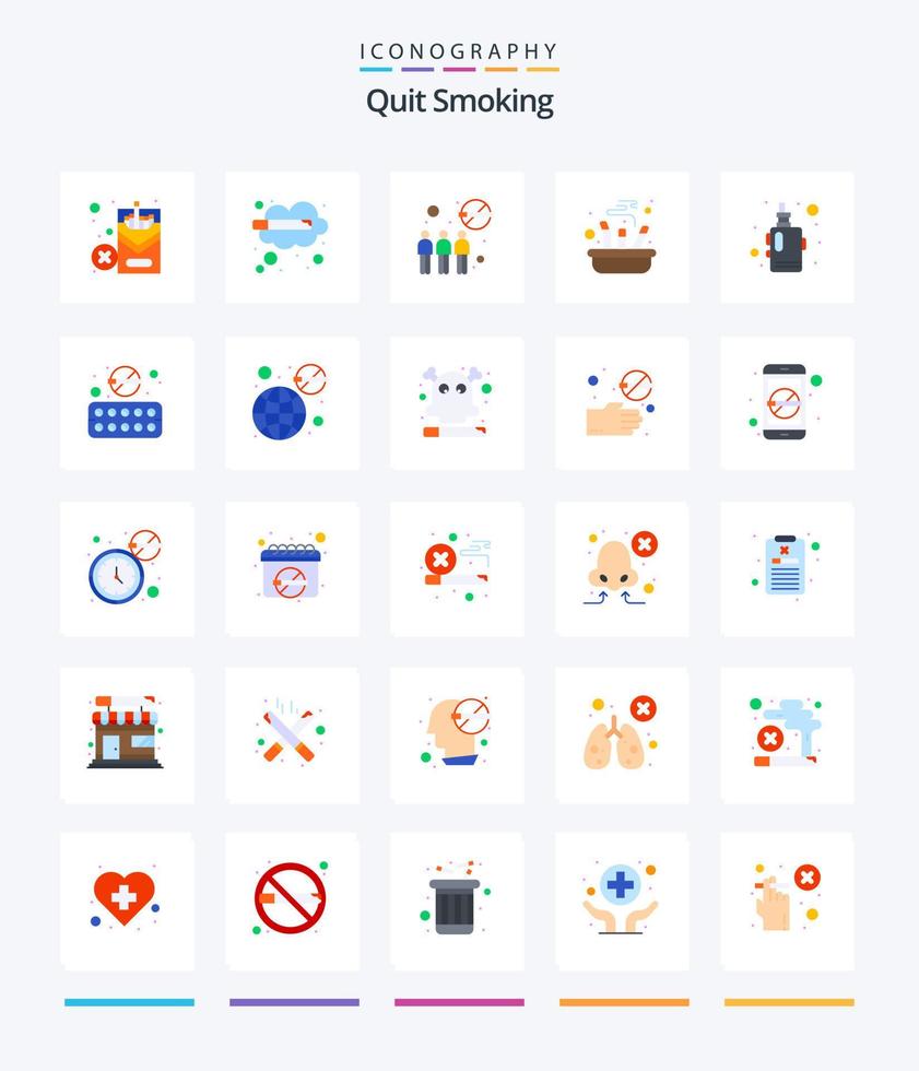 Creative Quit Smoking 25 Flat icon pack  Such As out. ashtray. thinking. not allowed. block vector