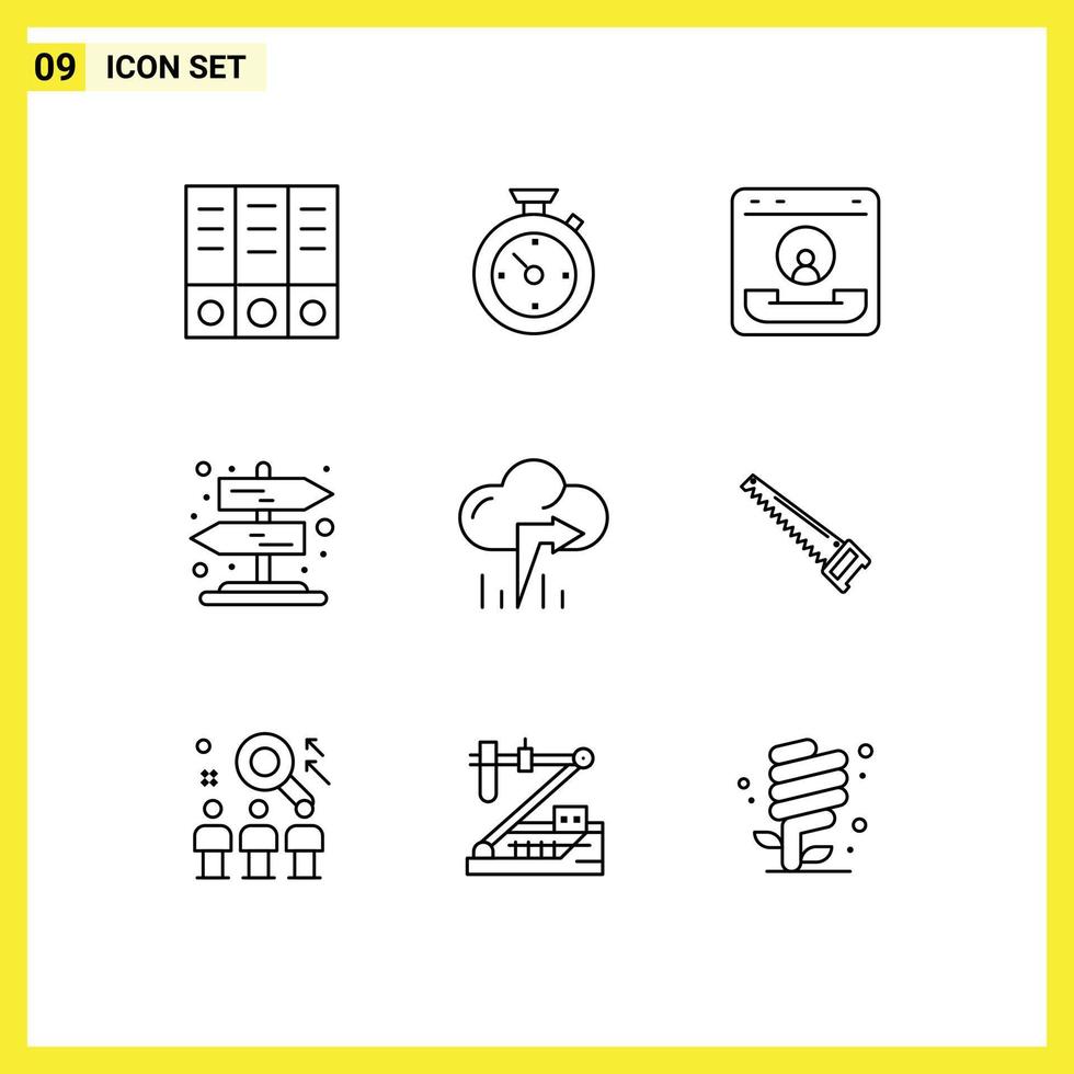 Group of 9 Modern Outlines Set for left cloud center signpost road Editable Vector Design Elements