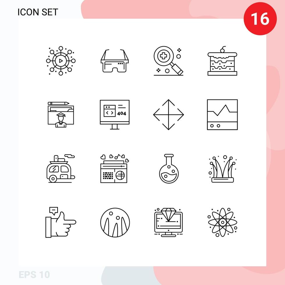 Group of 16 Outlines Signs and Symbols for graduation education hospital avatar cake Editable Vector Design Elements