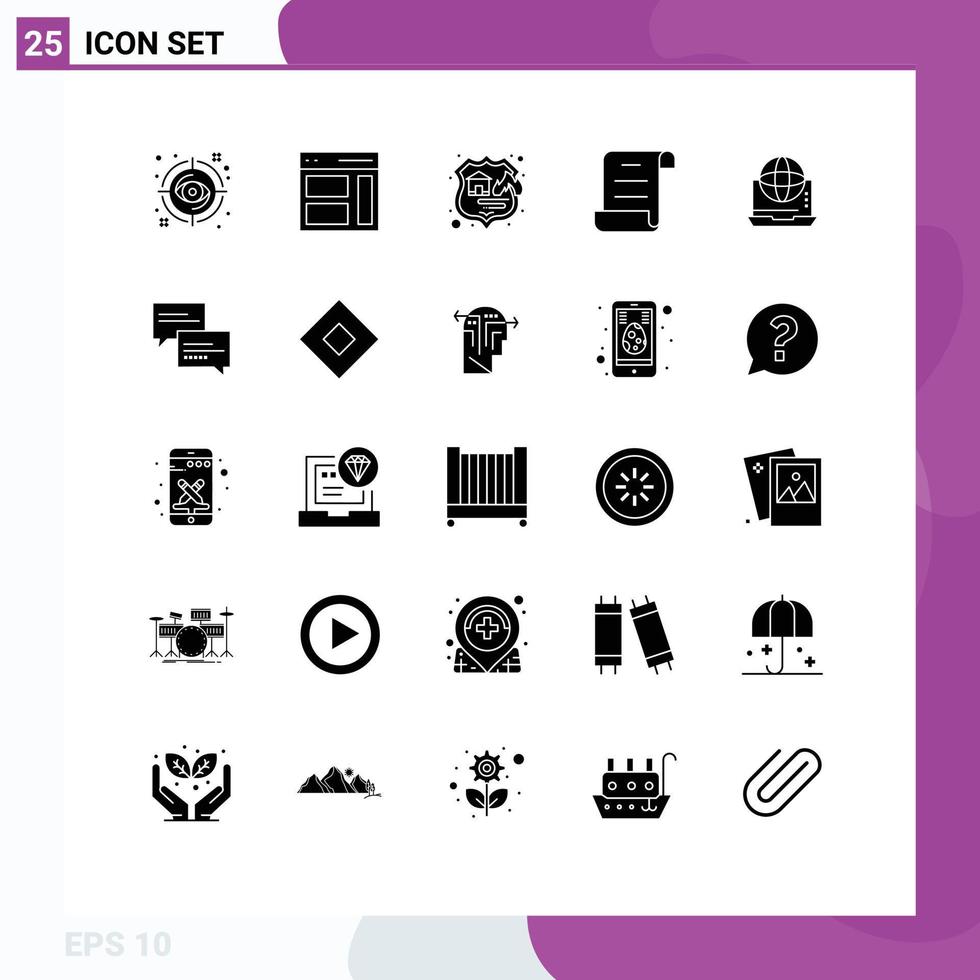 25 Thematic Vector Solid Glyphs and Editable Symbols of internet log sidebar document seo Editable Vector Design Elements