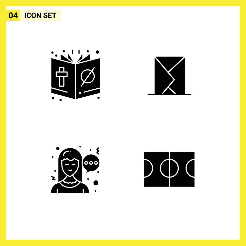 Mobile Interface Solid Glyph Set of 4 Pictograms of bible sent halloween envelope communication Editable Vector Design Elements