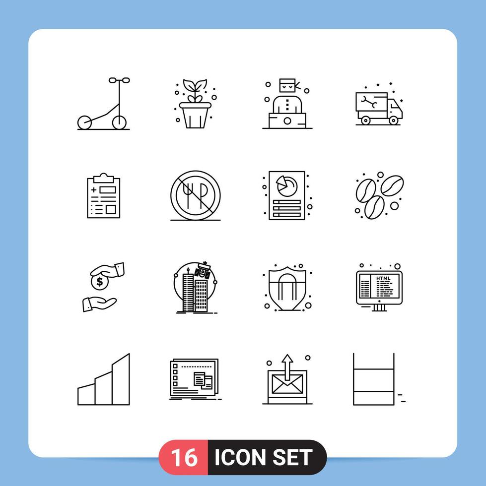16 Outline concept for Websites Mobile and Apps record truck criminal plumbing pipe Editable Vector Design Elements