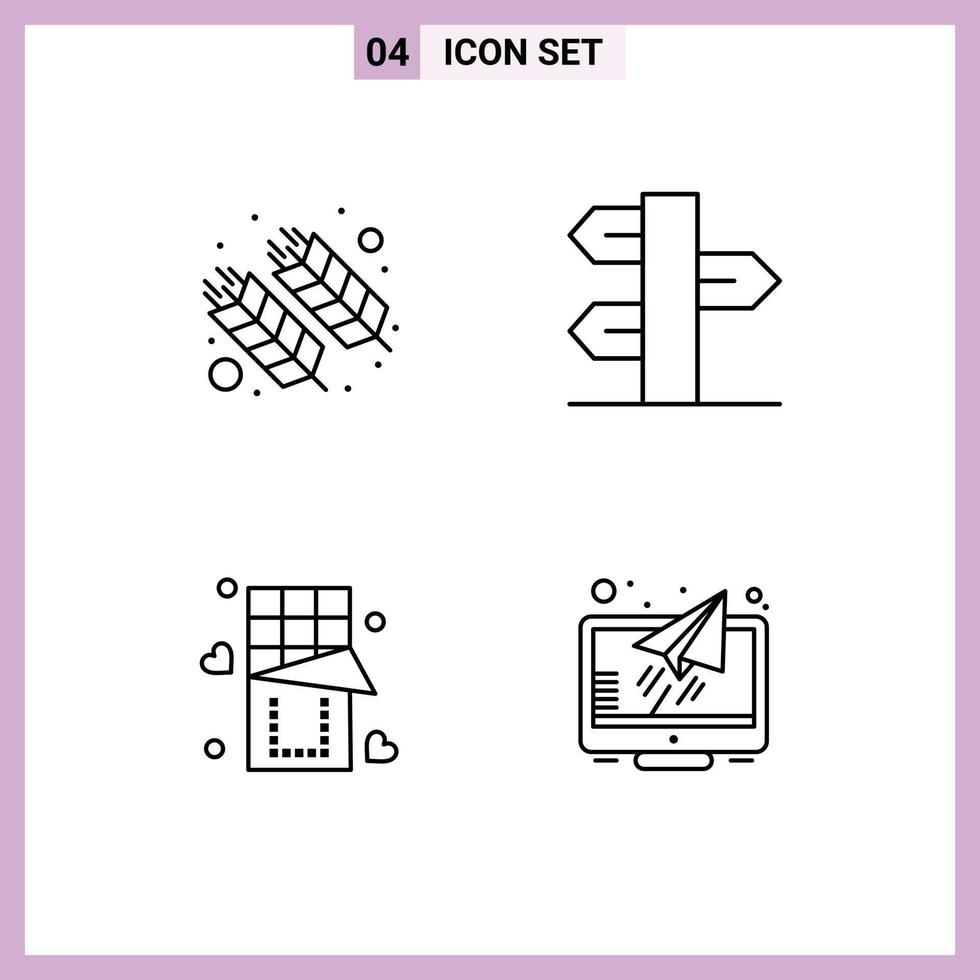 Mobile Interface Line Set of 4 Pictograms of food winter india holiday love Editable Vector Design Elements