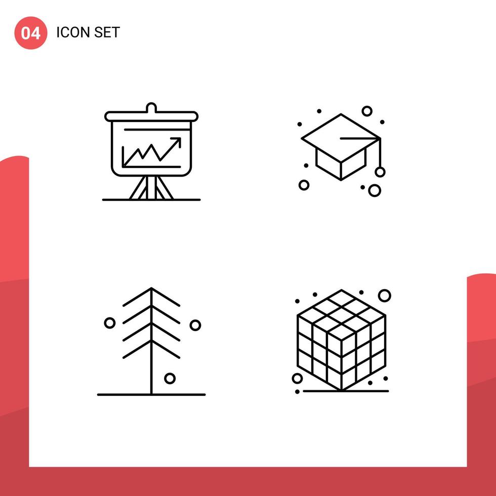 4 Universal Line Signs Symbols of graph forest board education nature Editable Vector Design Elements