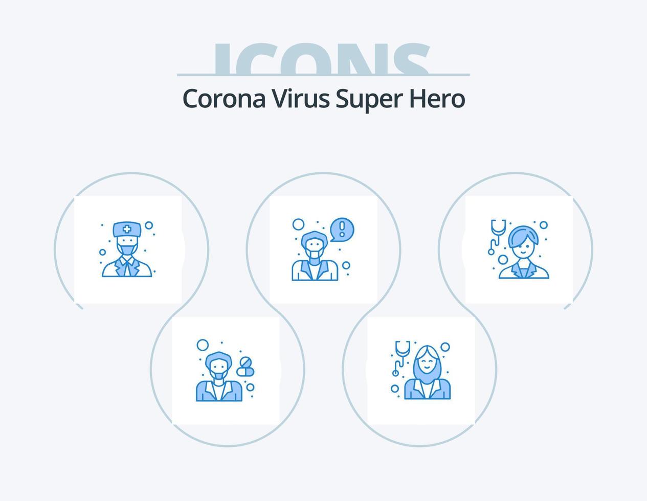 Corona Virus Super Hero Blue Icon Pack 5 Icon Design. healthcare. appointment. avatar. ask a doctor. male avatar vector